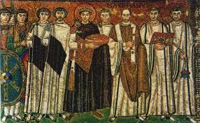 Emperor Justinian and His Attendants. Church of San Vitale, circa 547.